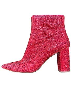 Betsey Johnson Cady Red Rhinestone Booties Block Heel Size 8.5